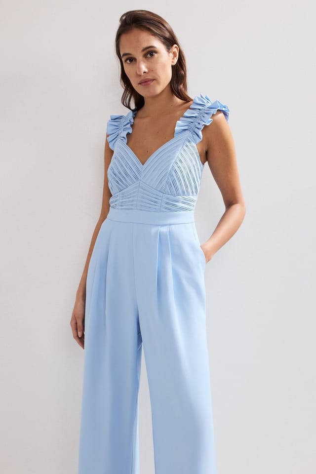 Phase Eight Phase Eight Women's Moira Blue Ruffle Sleeve Jumpsuit in Baby Blue - 3