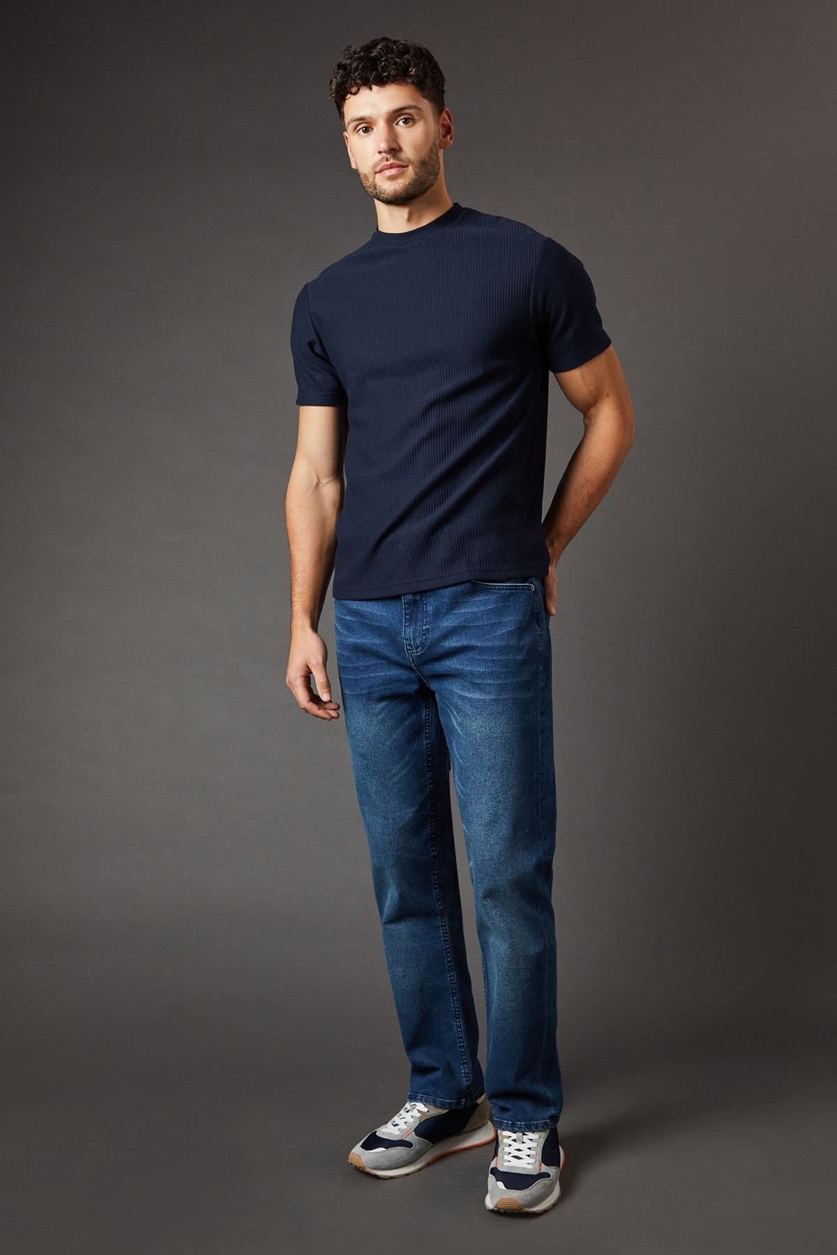 Burton Burton Men's Blue Wash Stretch Straight Fit Jeans in Light Wash