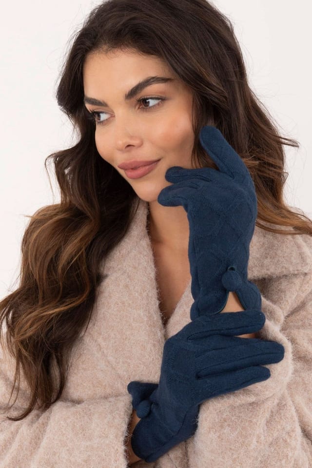 Love Lace Love Lace Women's Elegant Insulated Touchscreen Gloves with Floral Detail Buttons in Blue - 2
