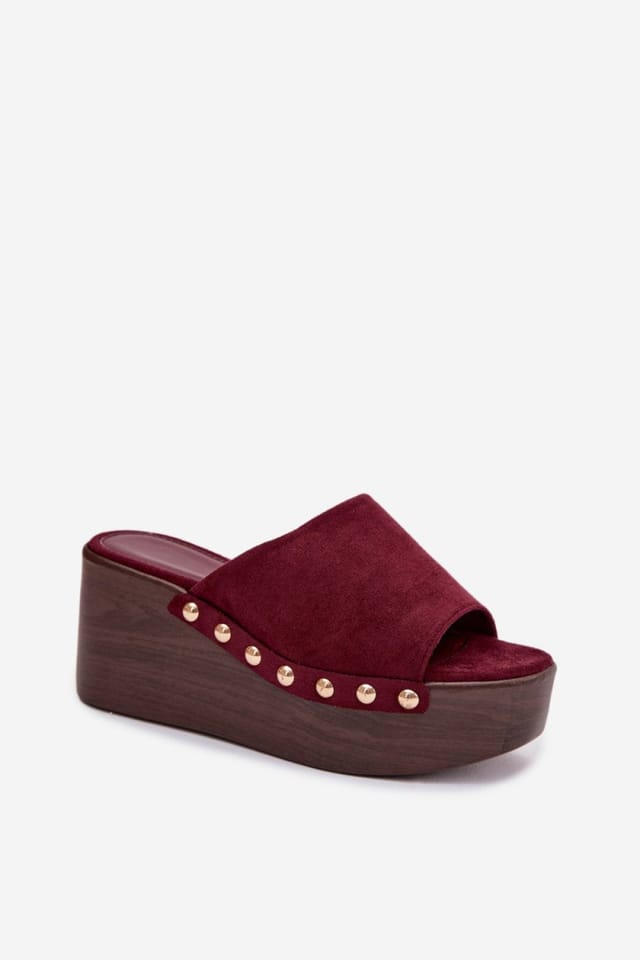 Love Lace Love Lace Women's Suede Wedge Platform Sandals with Golden Side Studs for Day Wear in Red - 2