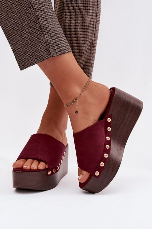 Love Lace Love Lace Women's Suede Wedge Platform Sandals with Golden Side Studs for Day Wear in Red - 3