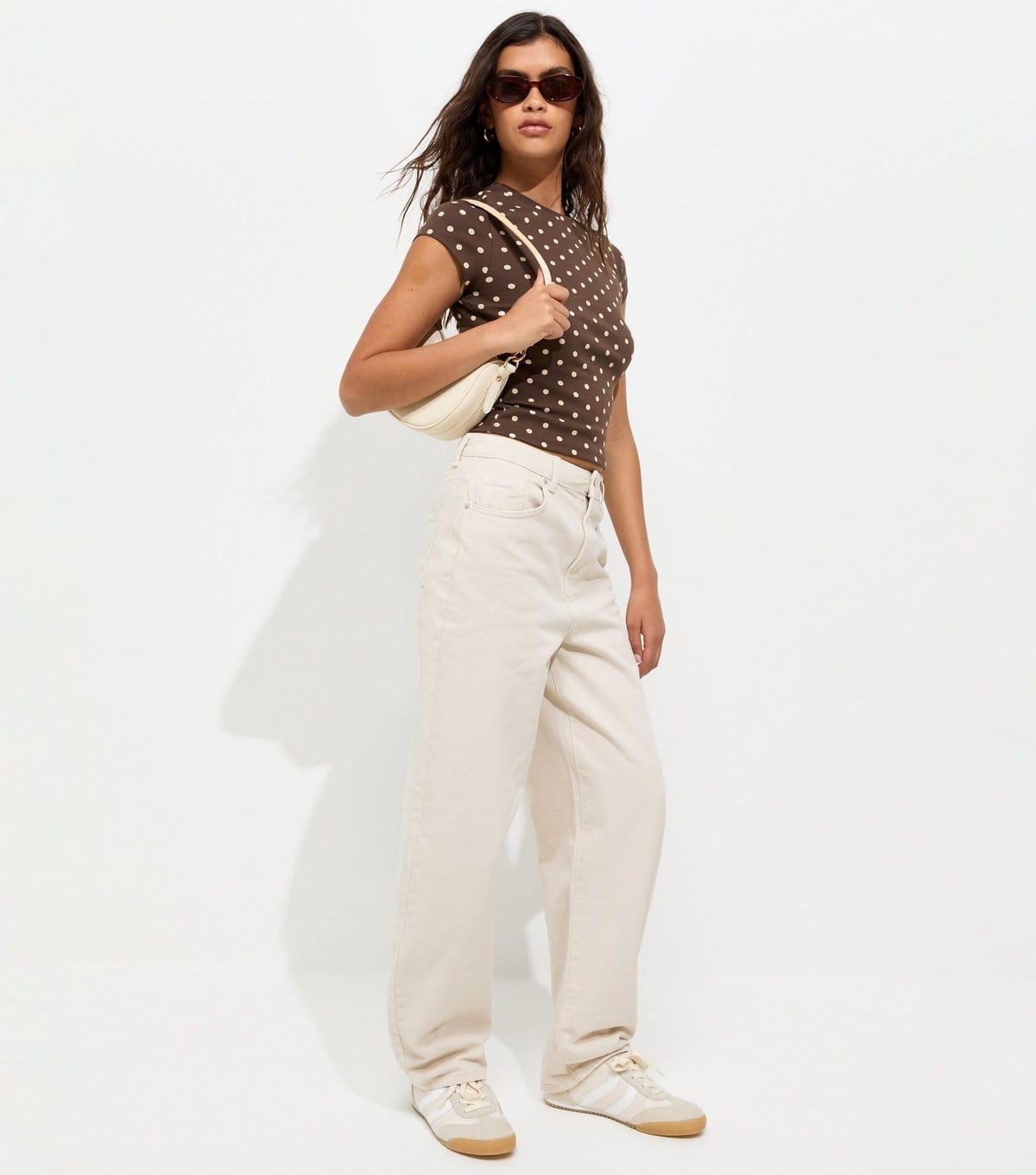New Look Brown Spot Print Baby Tee T-Shirt