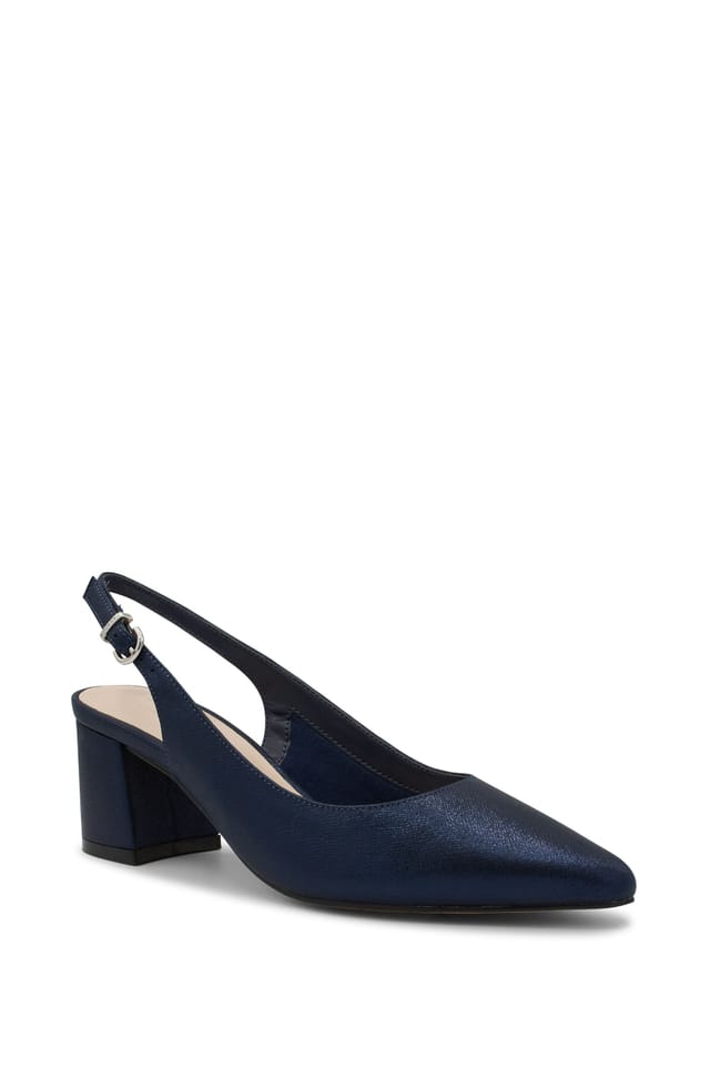 Paradox London Paradox London Women's Shimmer 'Imelda' Mid Heel Block Heel Sling Back Court Shoes in Navy - 2