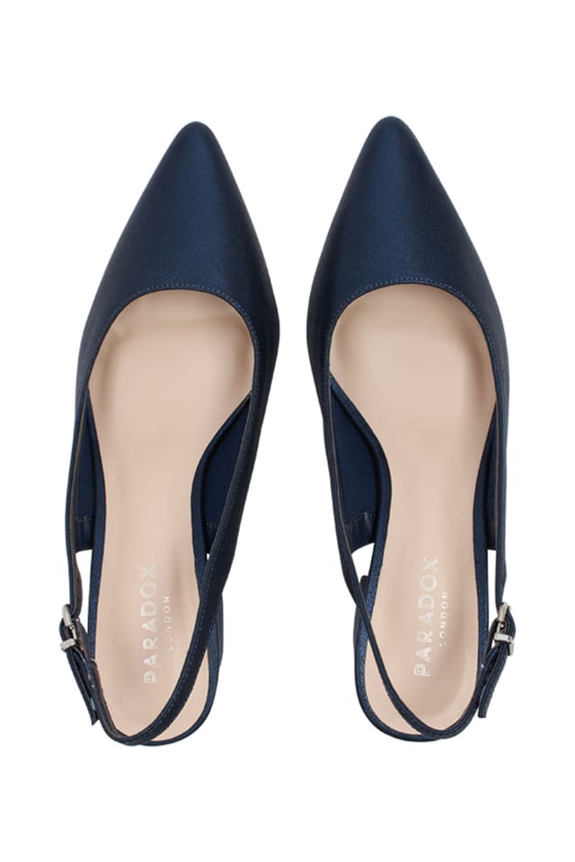 Paradox London Paradox London Women's Shimmer 'Imelda' Mid Heel Block Heel Sling Back Court Shoes in Navy - 3