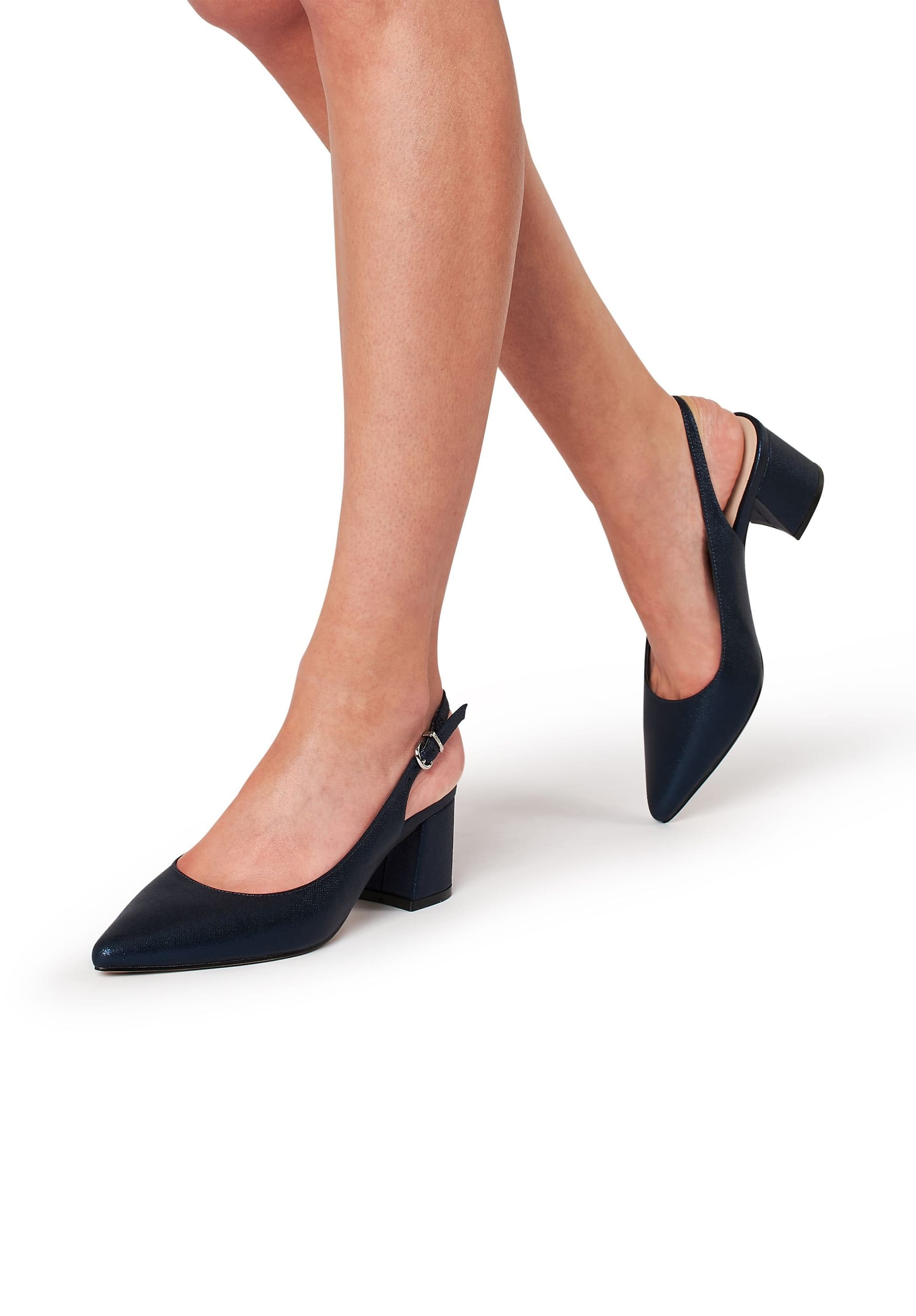 Paradox London Paradox London Women's Shimmer 'Imelda' Mid Heel Block Heel Sling Back Court Shoes in Navy - 4