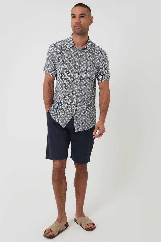 Threadbare Threadbare Men's Geometric Print Short Sleeve Shirt in Blue - 3