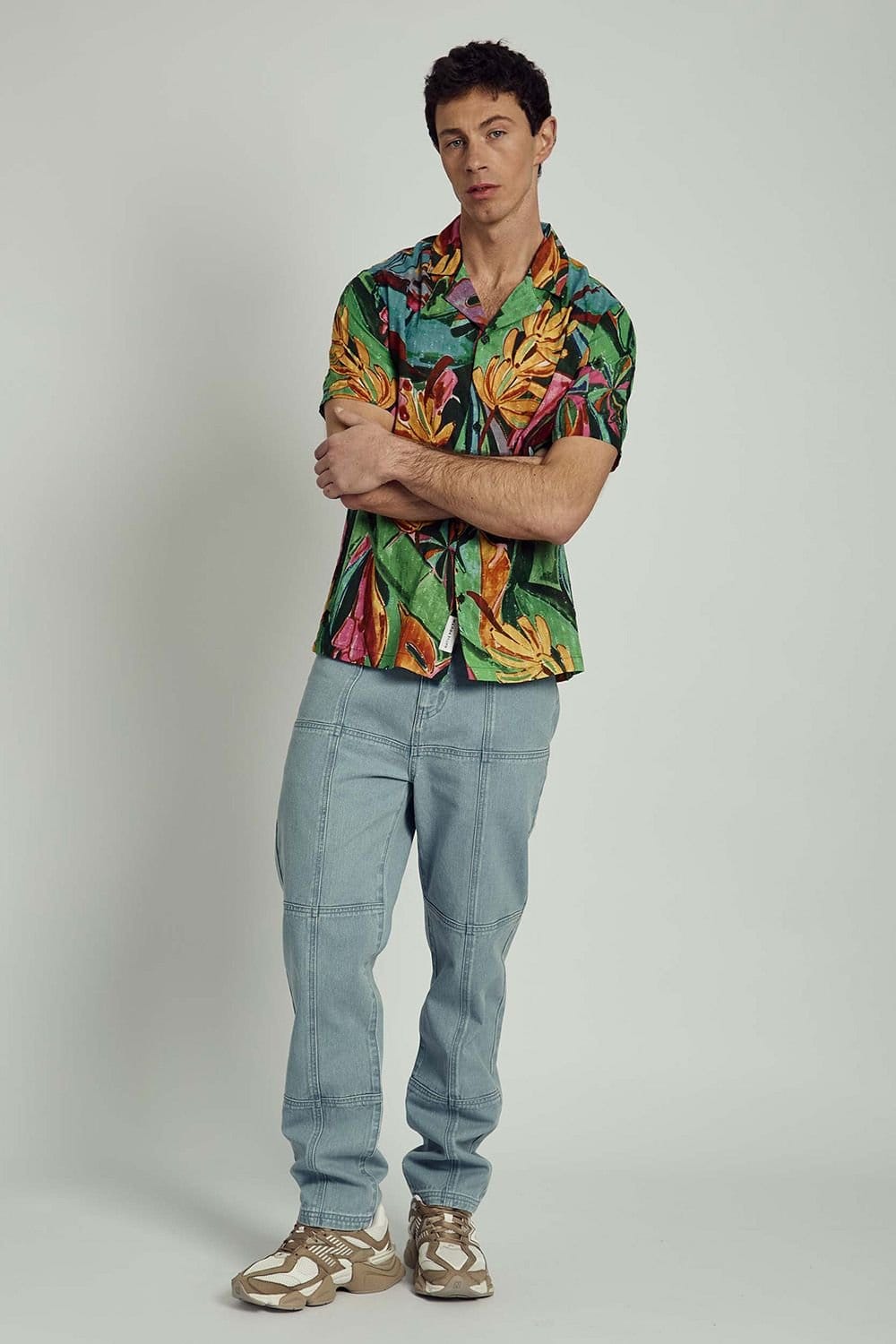 Native Youth Native Youth Men's Cotton Tropical Print Button Short Sleeve Shirt in Green - 4