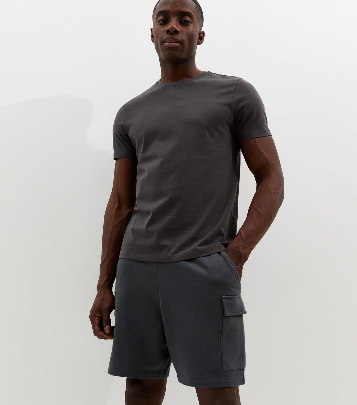 New Look Men's Dark Grey Regular Jersey Cargo Shorts New Look