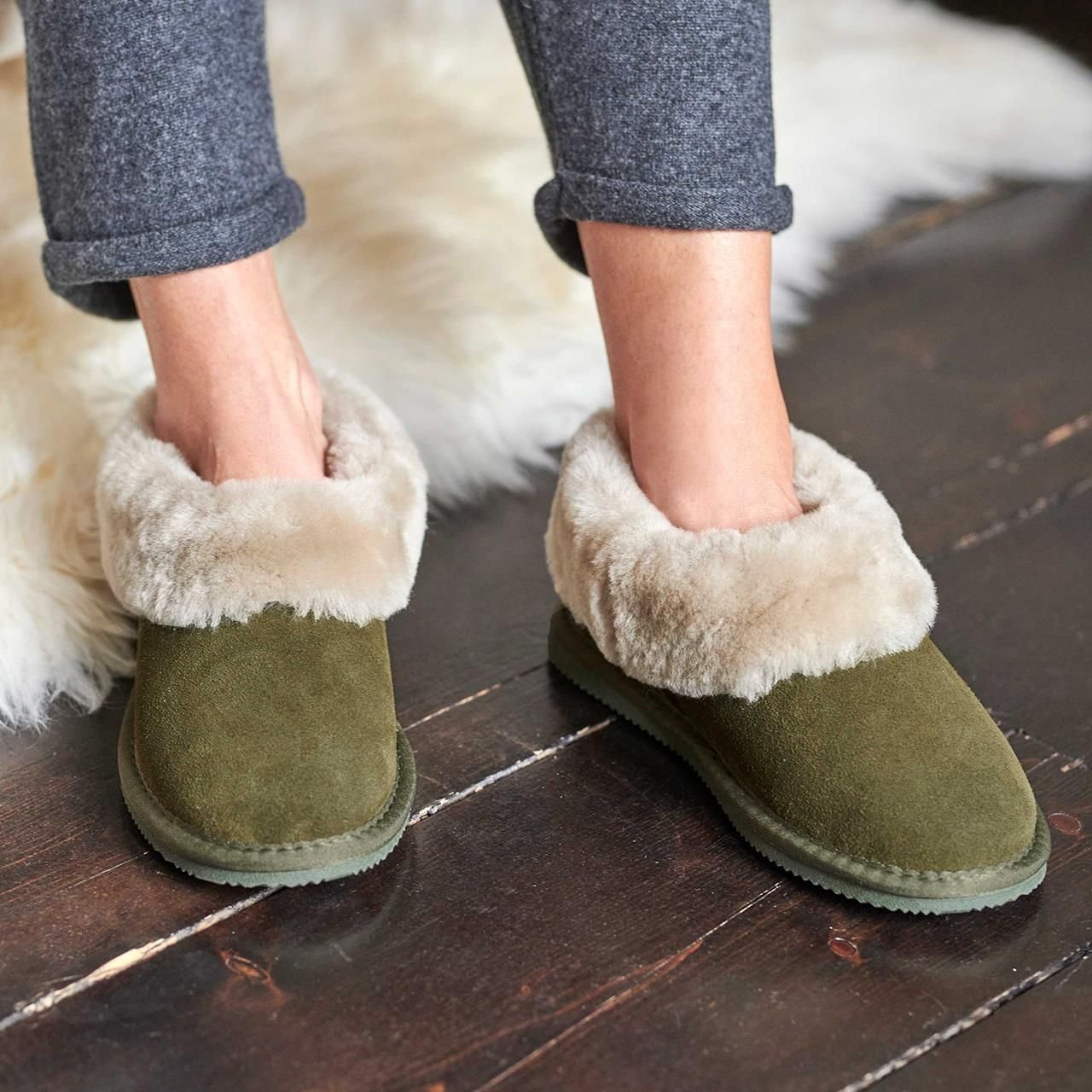 mysmartbuy mysmartbuy Women's Suede & Sheepskin Short Slipper Boots - Comfortable & Stylish Plush Fur Lined Indoor House Shoe Footwear with Rubber Sole - 2
