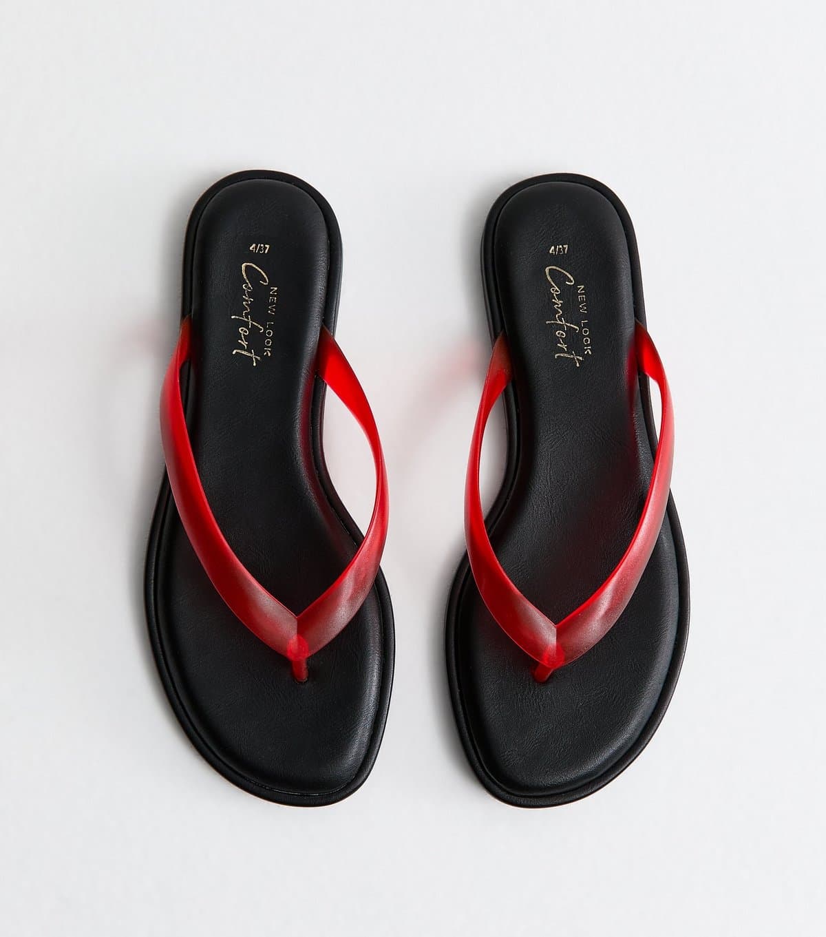 New Look Women's Bright Red Jelly Thong Sandals Vegan New Look
