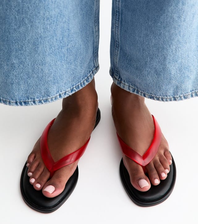New Look Women's Bright Red Jelly Thong Sandals Vegan New Look - 2