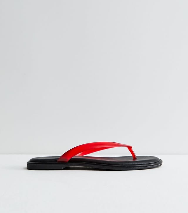 New Look Women's Bright Red Jelly Thong Sandals Vegan New Look - 3