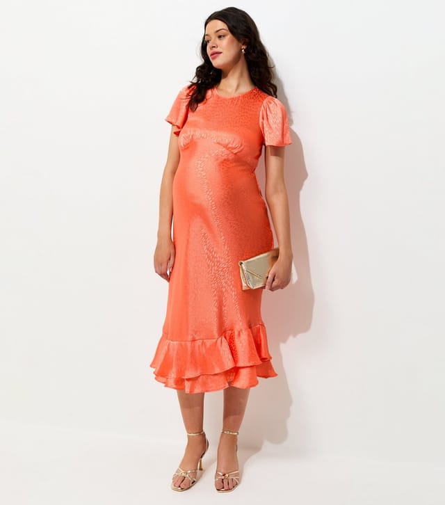 New Look Women's Maternity Bright Orange Feather Jacquard Satin Midi Dress New Look - 2