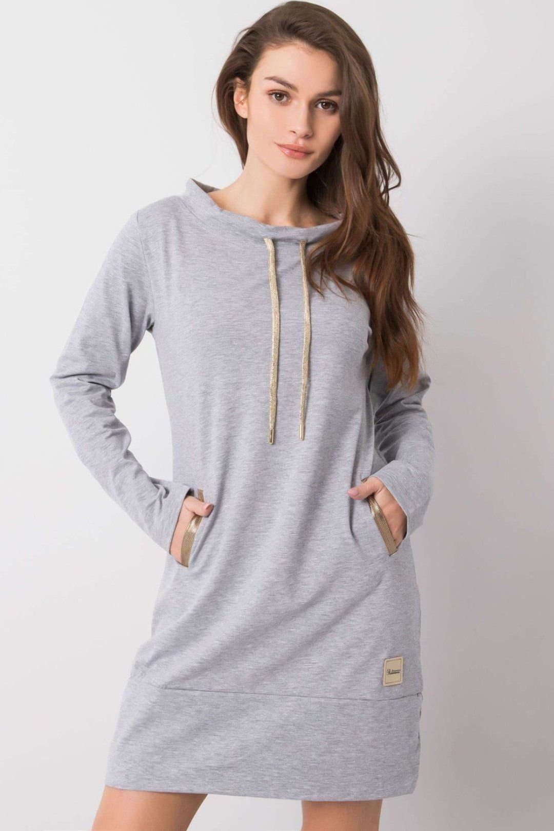 Love Lace Love Lace Women's Long Sleeve Cotton Dress with Slip Pockets in Grey