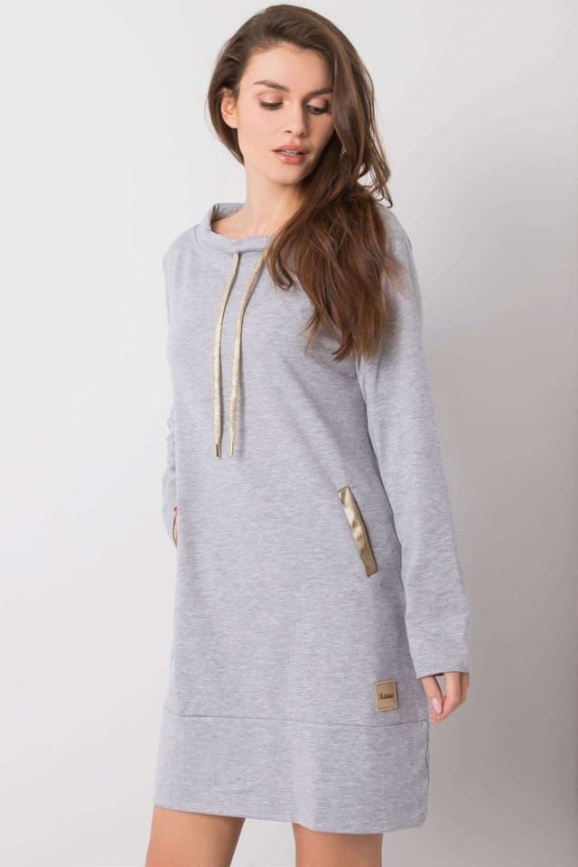 Love Lace Love Lace Women's Long Sleeve Cotton Dress with Slip Pockets in Grey - 2