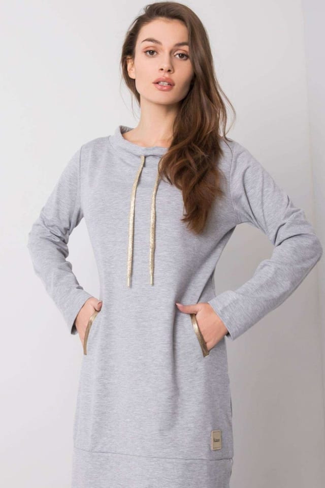 Love Lace Love Lace Women's Long Sleeve Cotton Dress with Slip Pockets in Grey - 3