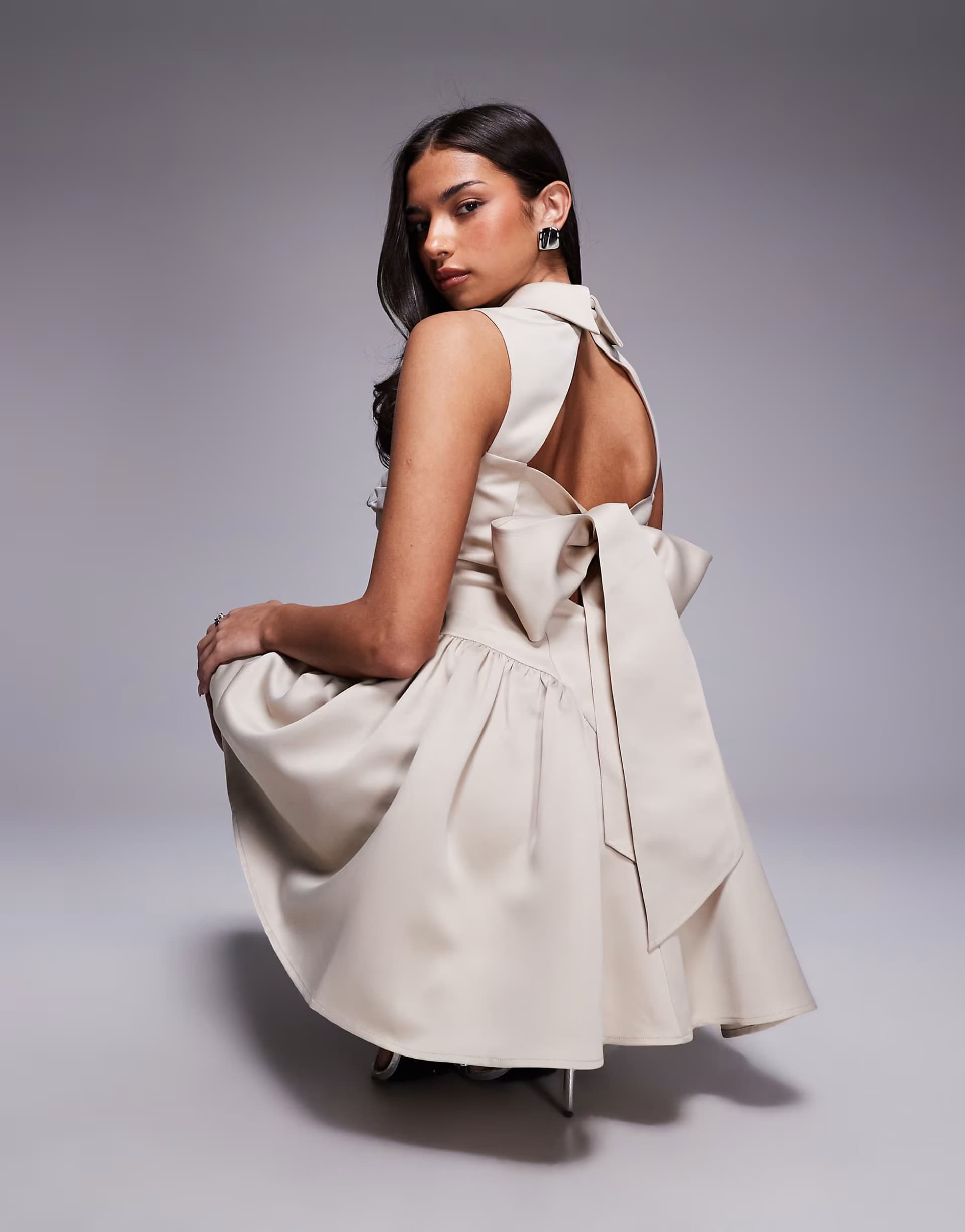ASOS ASOS LUXE button down collared mini dress with ruching details in stone
