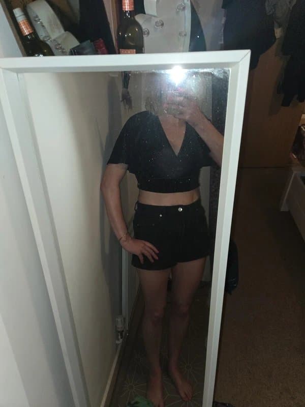 Bershka Bershka Backless Tie Crop Top Black Velvet with Silver Giltter Size Small