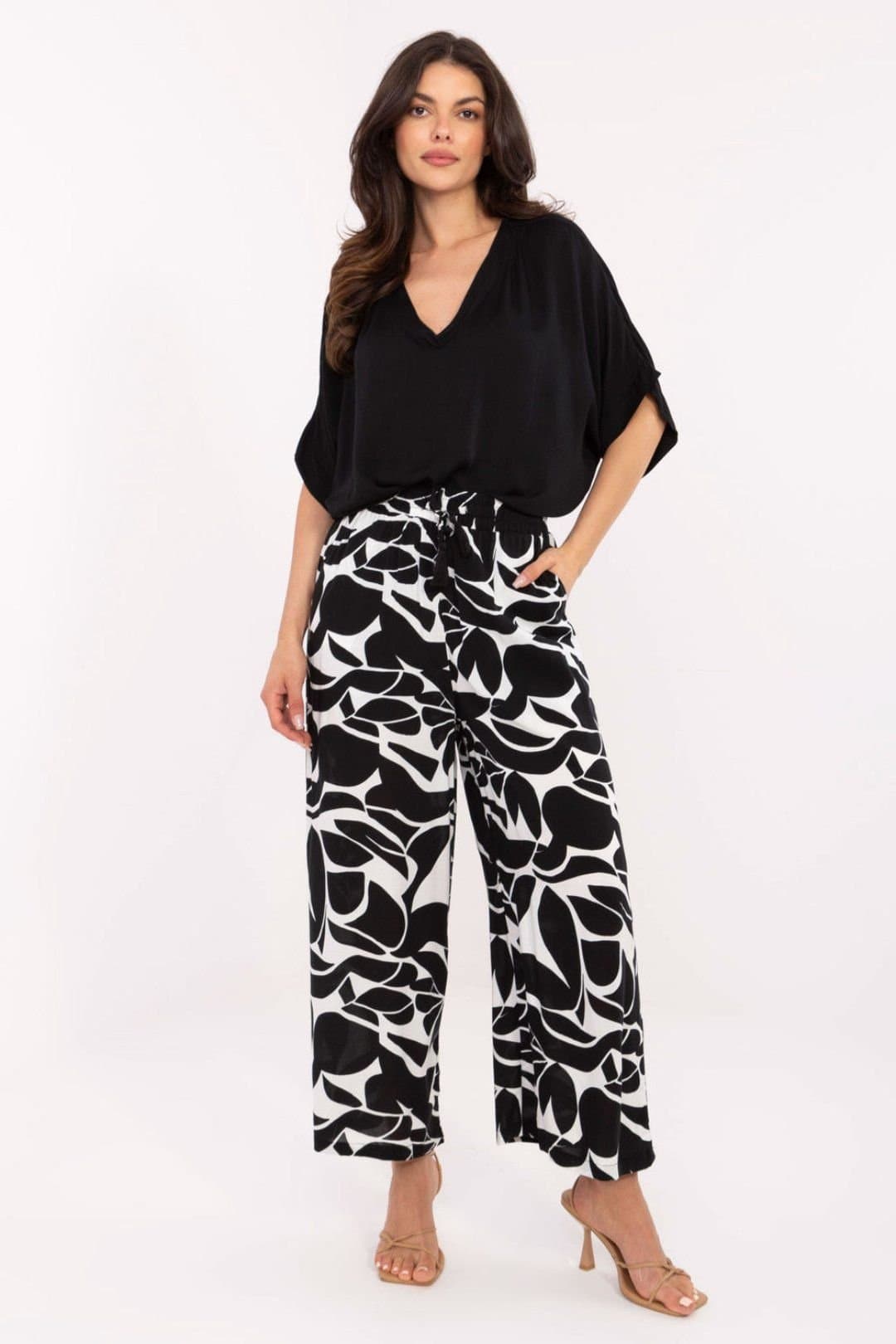 Love Lace Love Lace Women's Breathable Viscose High Waist Wide Leg Pants in Black