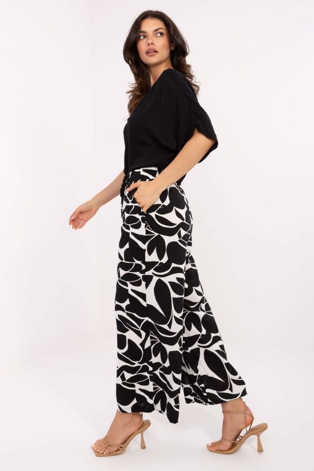 Love Lace Love Lace Women's Breathable Viscose High Waist Wide Leg Pants in Black - 2
