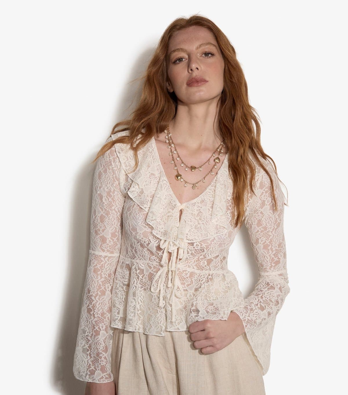Apricot Women's Cream Floral Lace Ruffle Cardigan Apricot New Look