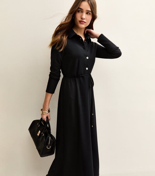 New Look Women's Black Crinkled Midi Shirt Dress New Look - 3