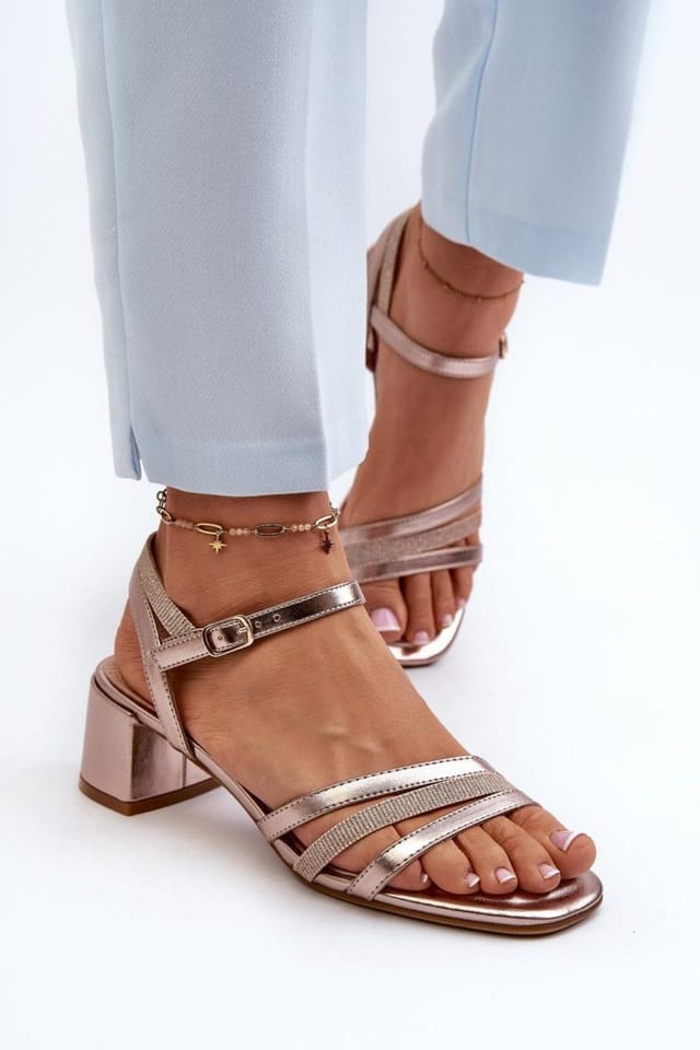Love Lace Love Lace Women's Charming Block Heel Sandals with Triple Front Straps Buckle in Pink - 3