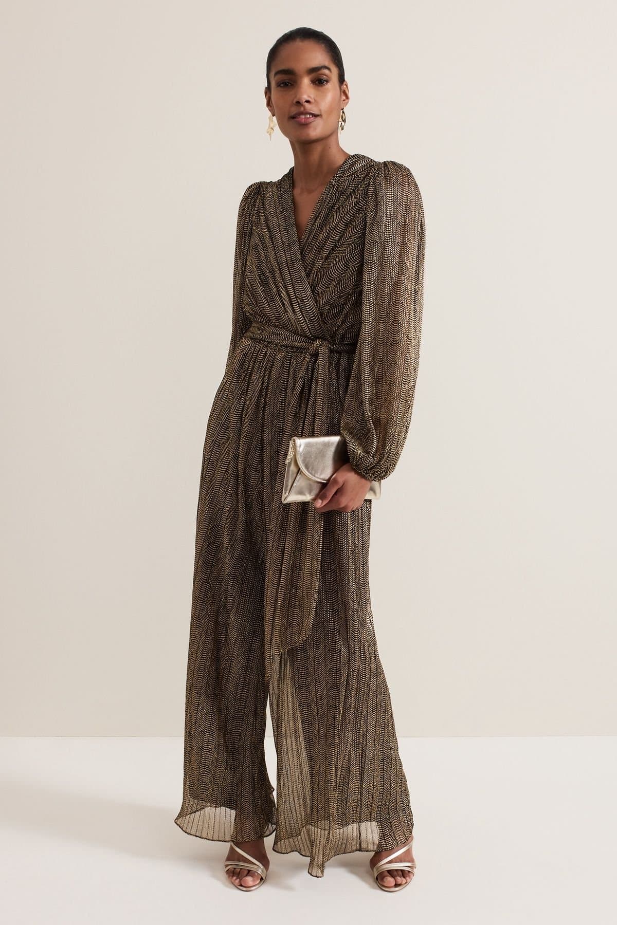 Phase Eight Phase Eight Women's Alli Metallic Textured Jumpsuit in Metallic Gold