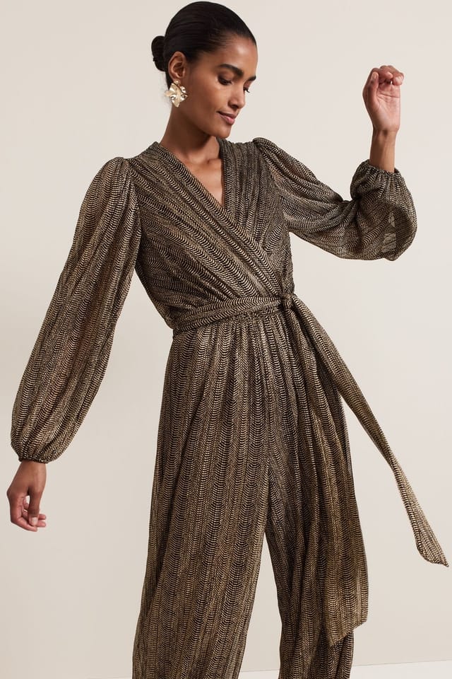 Phase Eight Phase Eight Women's Alli Metallic Textured Jumpsuit in Metallic Gold - 3