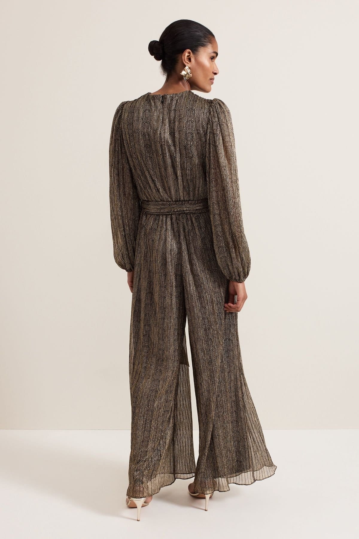 Phase Eight Phase Eight Women's Alli Metallic Textured Jumpsuit in Metallic Gold - 4