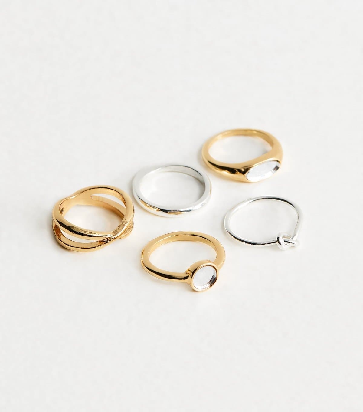 New Look Pack of 5 Mixed Metal and Glass Rings New Look