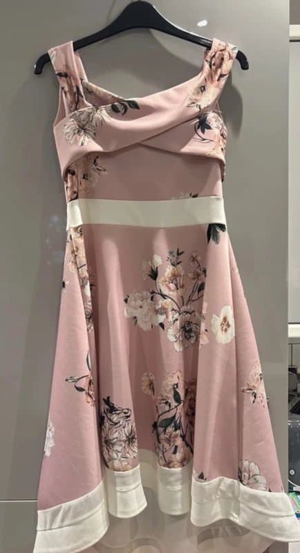 Quiz Quiz Pink Floral Hi Low Hem Fit & Flare Wrap Top Dress in Size 12