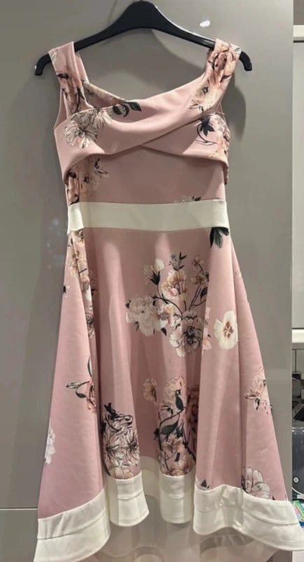 Quiz Pink Floral Hi Low Hem Fit & Flare Wrap Top Dress in Size 12