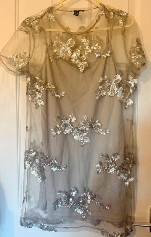 New Look New Look Petite Sequin Embellished Mesh Dress – Size UK 12