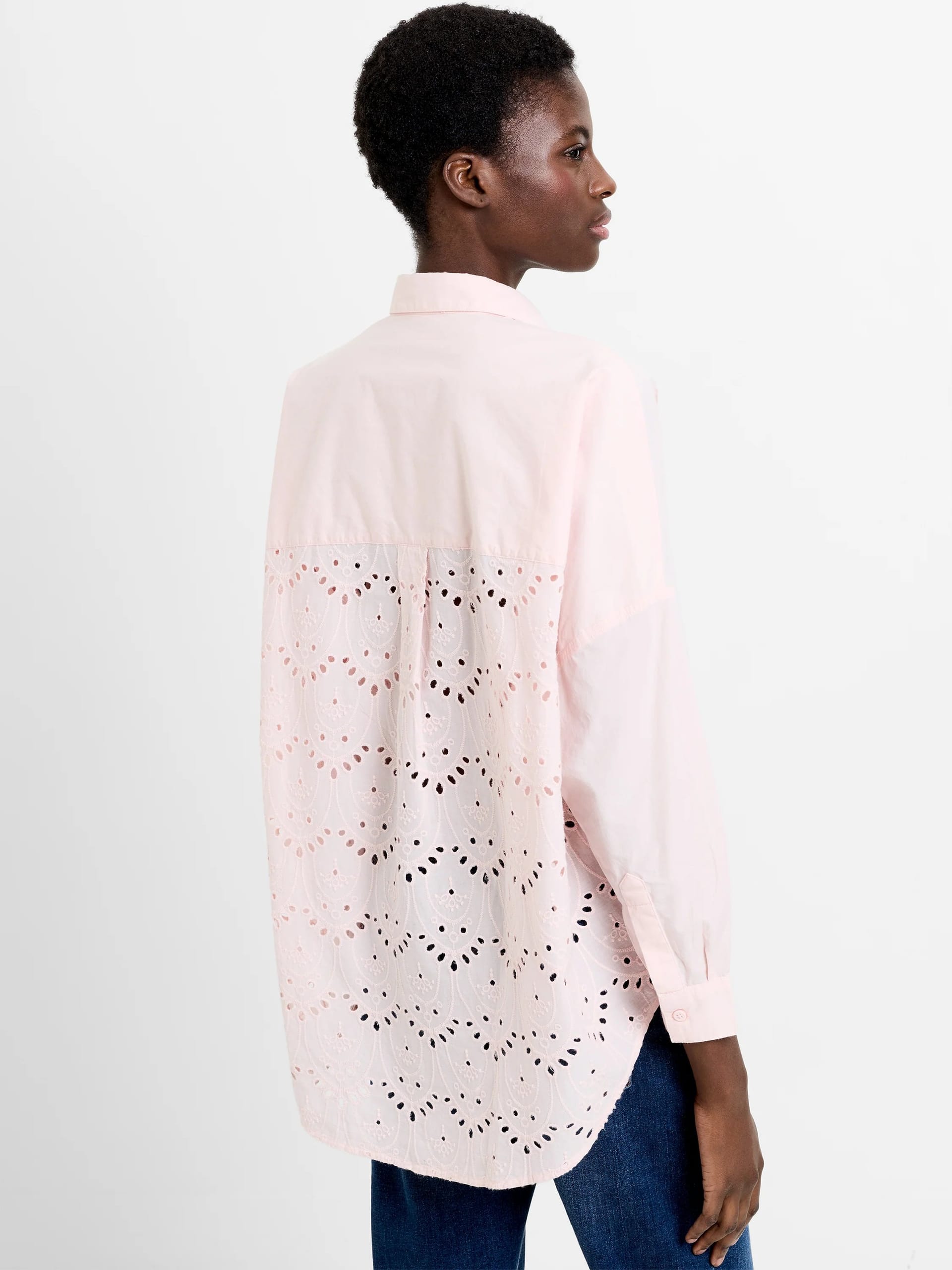 French Connection Pink Broderie Anglaise Popover Shirt