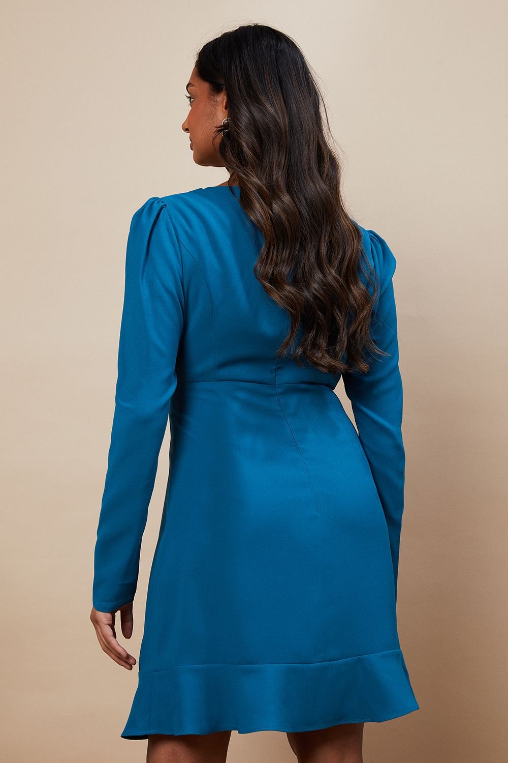 Oasis Oasis Women's Petite Occasion Crepe Diamante Trim Cut Out Mini Dress in Teal - 3