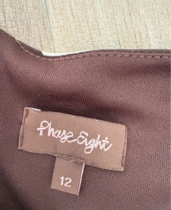 Phase Eight Phase Eight Brown & Cream Floral Midi Dress UK 12 Sleeveless Ruched Waist Occasion Dress