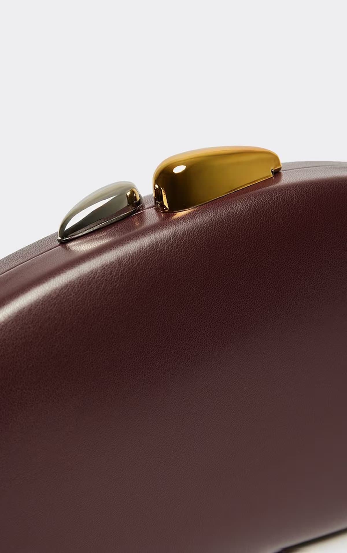 EGO Wyatt Gold And Silver Clasp Shaped Clutch Bag In Burgundy Faux Leather, Women's Size UK 0