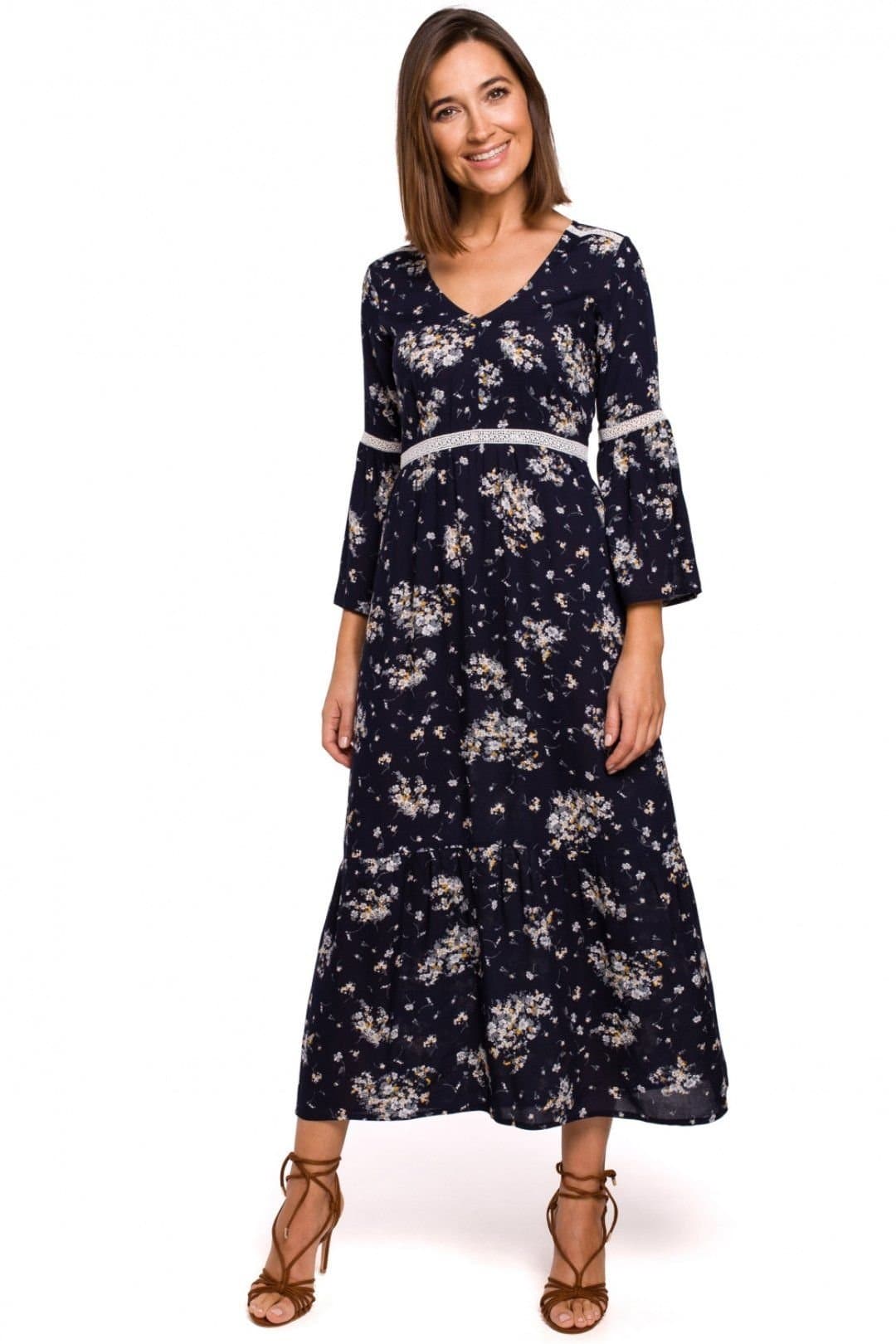 Love Lace Love Lace Women's Romantic Boho Maxi Dress With Lace Flounce in Blue