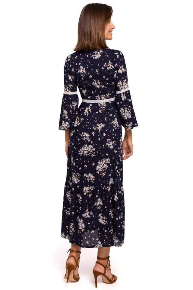Love Lace Love Lace Women's Romantic Boho Maxi Dress With Lace Flounce in Blue - 2