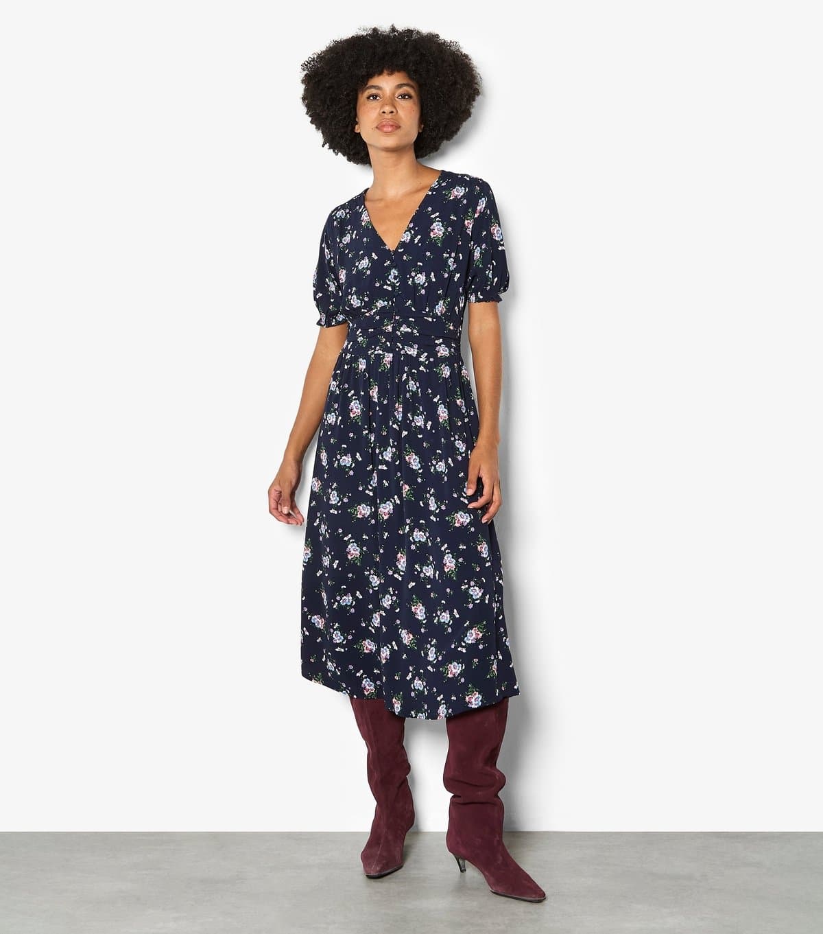 Apricot Women's Navy Floral Button Front Midi Dress Apricot New Look