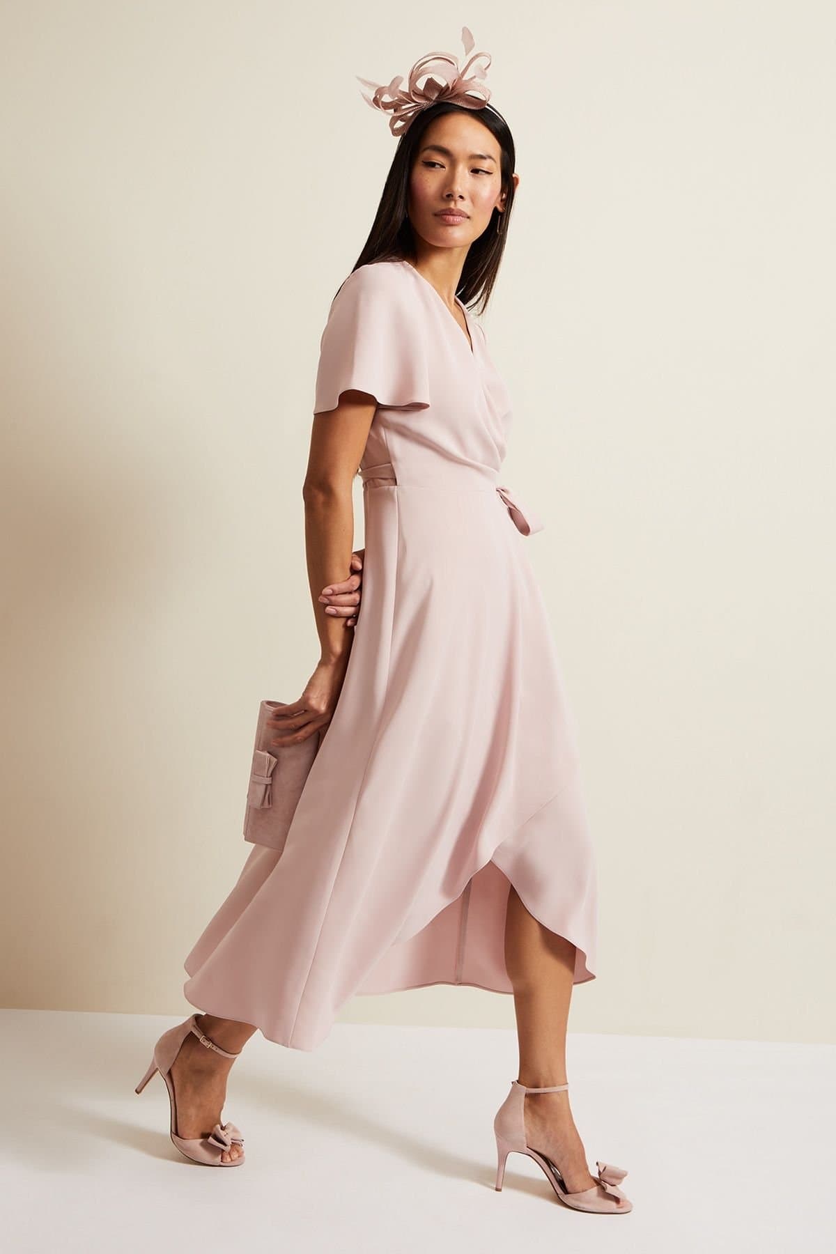 Phase Eight Phase Eight Women's Julissa Frill Wrap Midi Dress in Dusty Pink