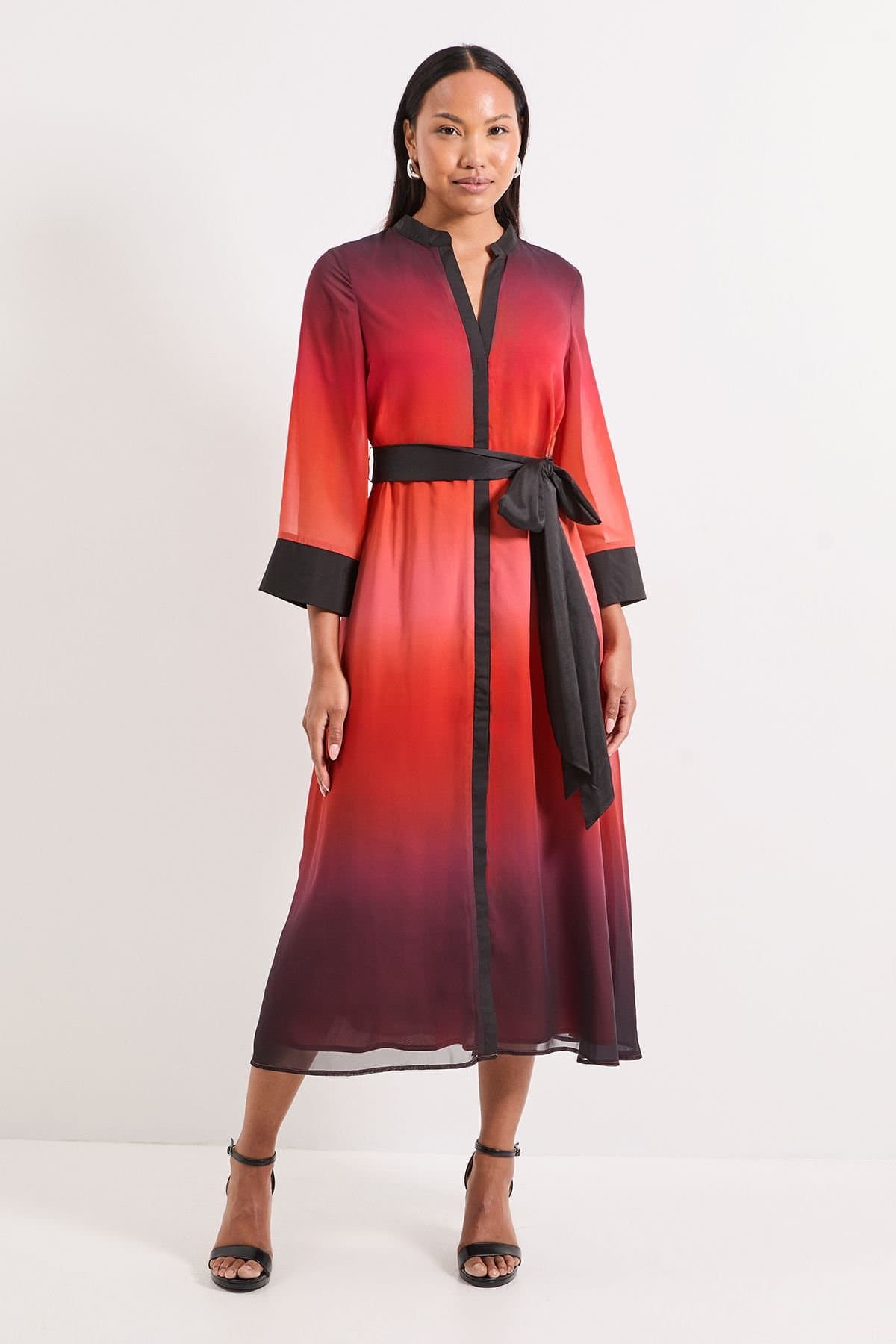 Principles Principles Women's Ombre Organza Contrast Shirt Dress in Orange