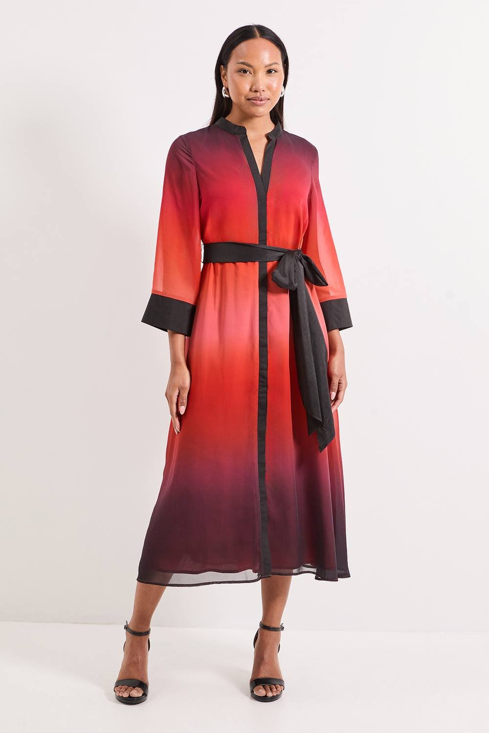 Principles Principles Women's Ombre Organza Contrast Shirt Dress in Orange - 2