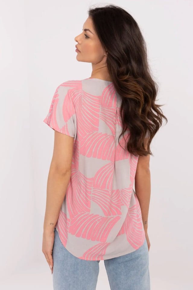 Love Lace Love Lace Women's V Neck Viscose Casual Blouse Short Sleeve Style 211847 in Pink - 3