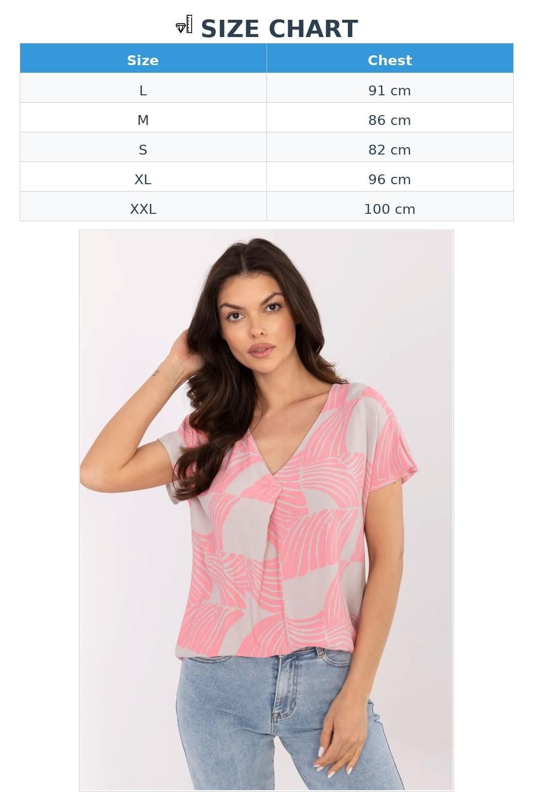 Love Lace Love Lace Women's V Neck Viscose Casual Blouse Short Sleeve Style 211847 in Pink - 4