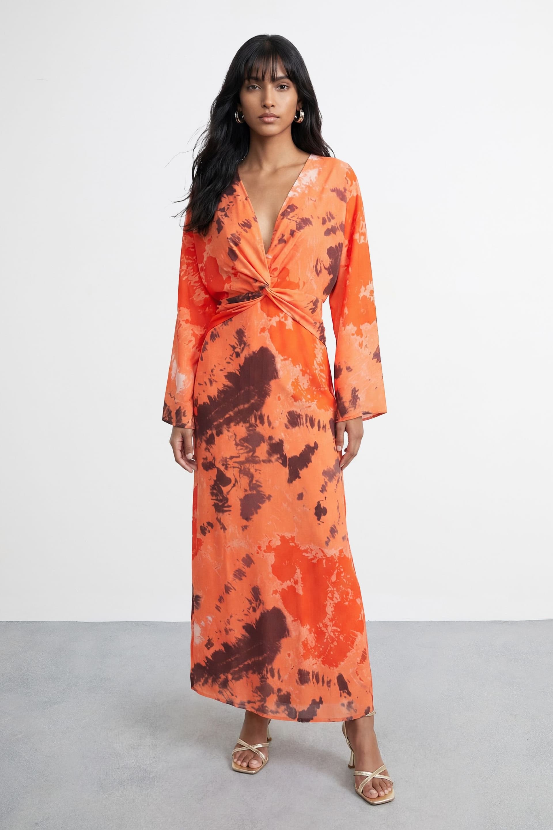 Warehouse Warehouse Women's Chiffon Wrap Knot Front Maxi Dress in Orange