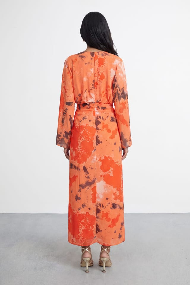 Warehouse Warehouse Women's Chiffon Wrap Knot Front Maxi Dress in Orange - 2