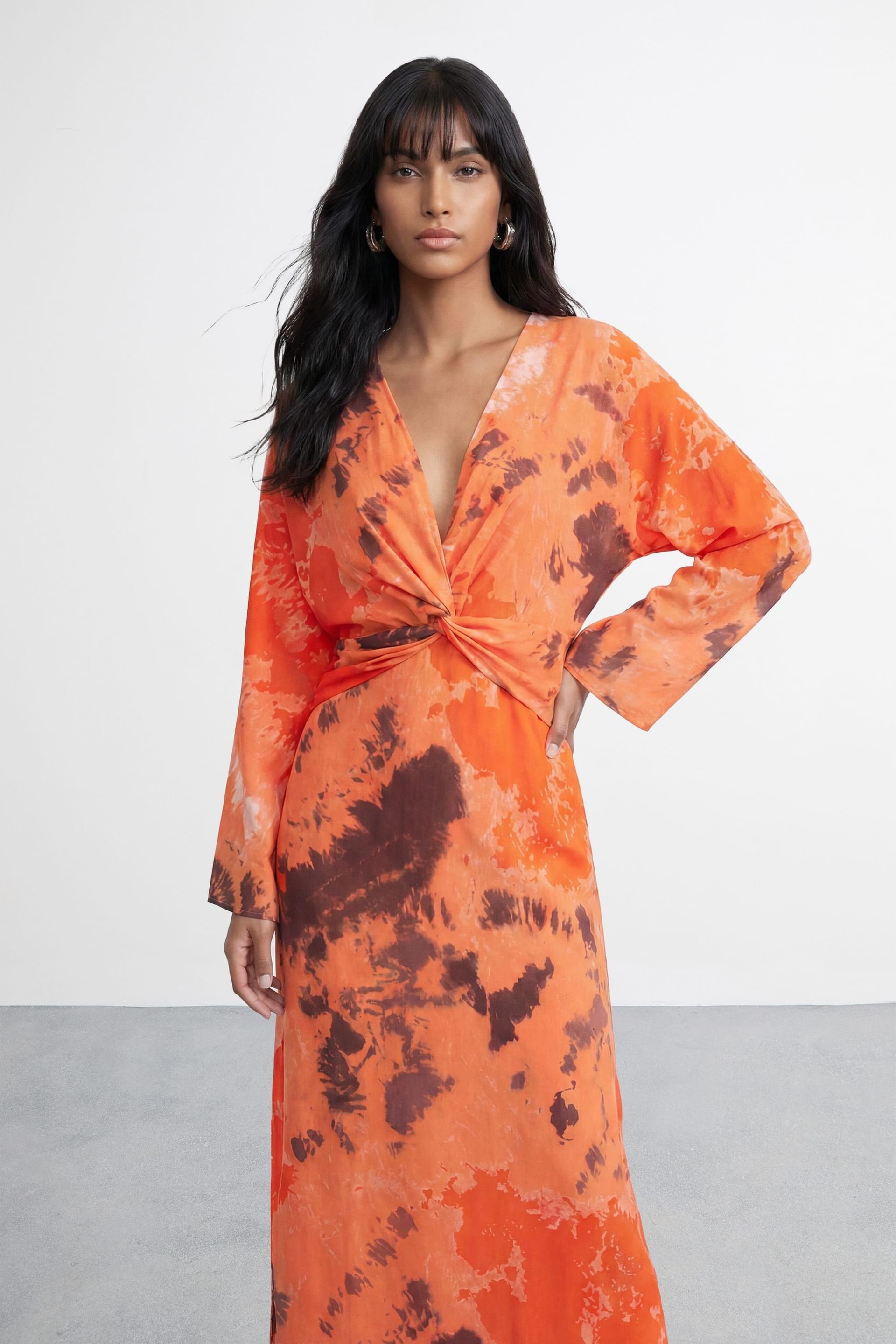 Warehouse Warehouse Women's Chiffon Wrap Knot Front Maxi Dress in Orange - 4