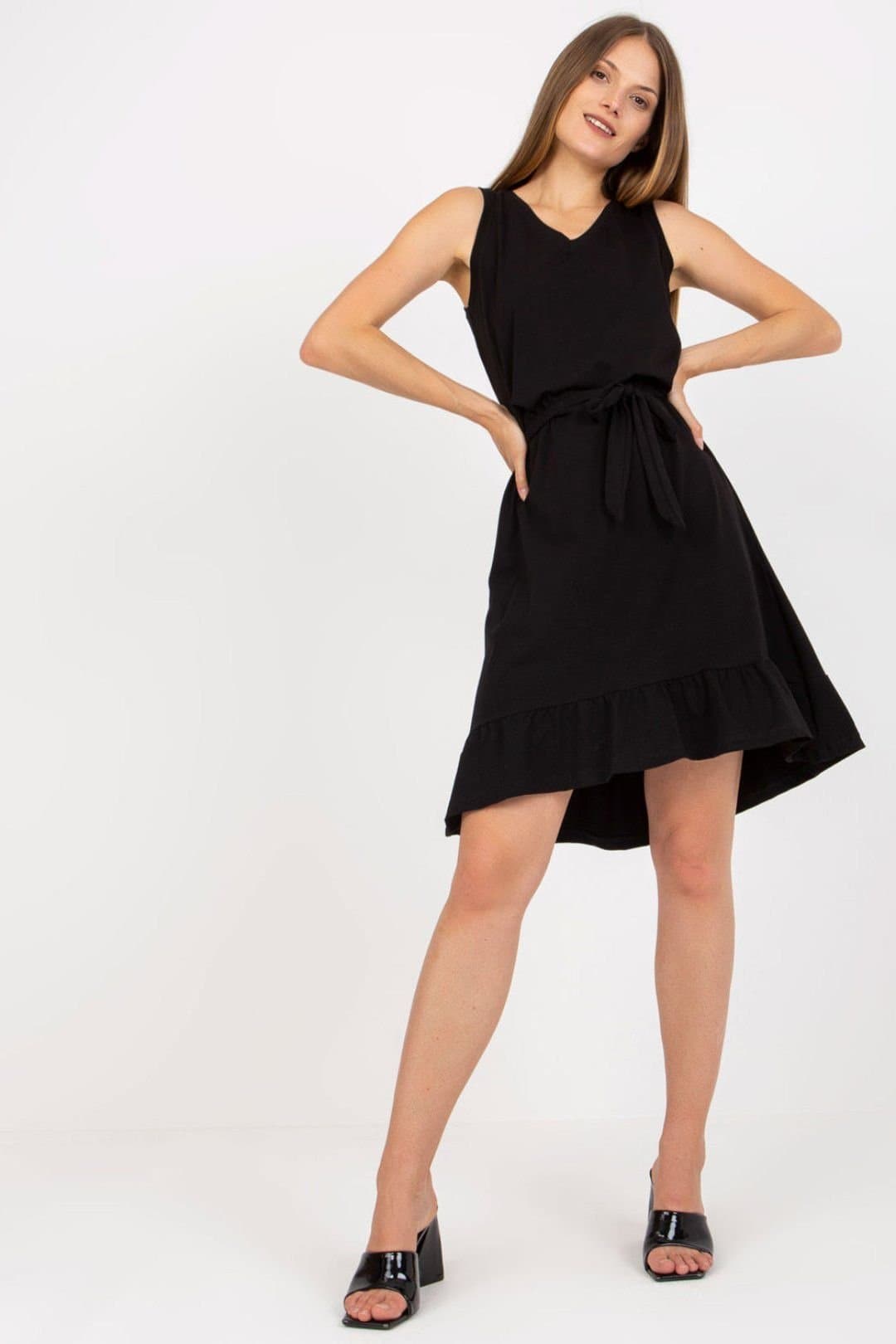 Love Lace Love Lace Women's Sleeveless Flared Summer Dress with Ruffle Hem Style 168186 in Black